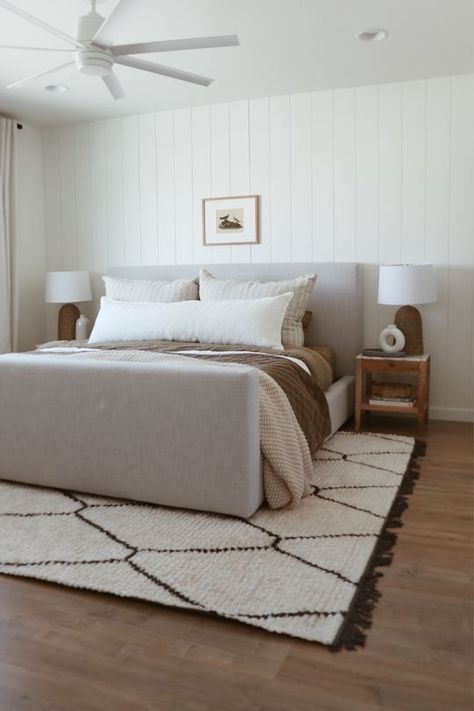 Bedroom With Shiplap, Shiplap Bedroom, Wall Behind Bed, Casual Bedroom, Feature Wall Bedroom, Shiplap Accent Wall, Big Pillows, Bedroom Wall Designs, Dreams Beds