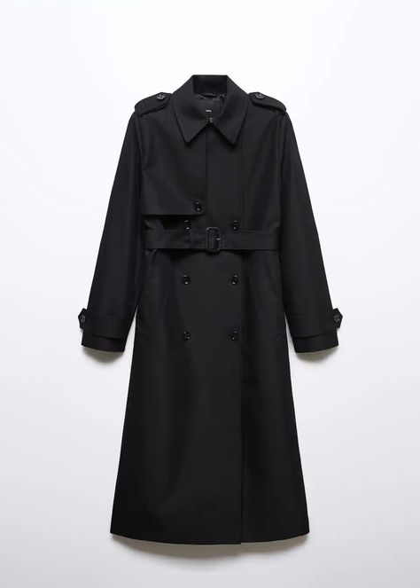 Waterproof double-breasted trench coat | MANGO (US) Cruise Fashion, Black Trench Coat, Longline Coat, Double Breasted Trench Coat, Trench Coat Black, Mood Board Fashion, Trench Coats Women, Coat Black, Women's Coats