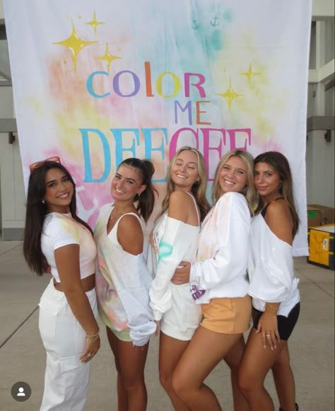 Simple Bid Day Themes, Color Me Sorority Theme, Spirit Week Themes Sorority, Spirit Week Ideas Sorority, Color Me Bid Day Theme, Sorority Spirit Week Themes, Sorority Recruitment Work Week Themes, Pastel Bid Day Theme, Sorority Spirit Week