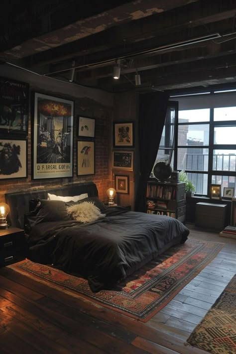 Men's Bedroom Design, Male Bedroom Ideas, Male Bedroom, Loft Stil, Small Space Bedroom, Mens Bedroom, Apartment Bedroom Decor, Dark Home Decor, Room Redesign