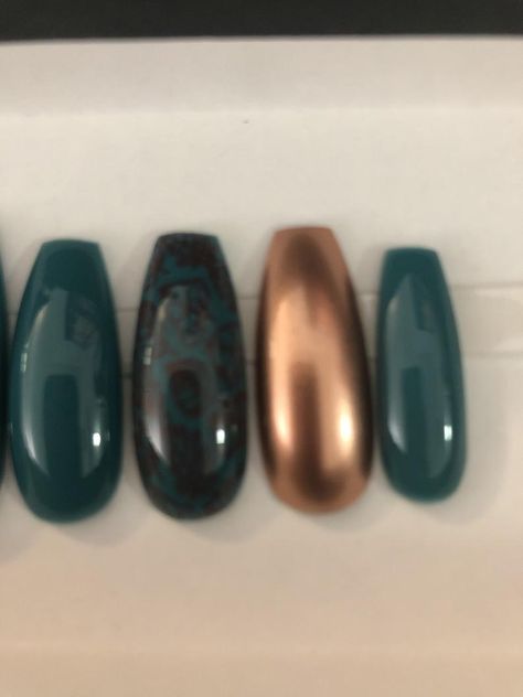 Teal and copper fall leaves press on nails | Etsy Teal And Copper, Copper Fall, Sugar Glitter, Pico Rivera, Copper Nails, Teal Nails, Nail Decor, Pressed Leaves, Hand Fans