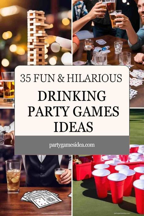 Looking for fun drinking party game ideas? Spice up your next gathering with classic games like Drunk Jenga, Flip Cup, and Kings, or try new favorites like Sip or Strip and Power Hour. Perfect for any party or social event! #DrinkingGames #PartyIdeas #AdultGames #FunPartyGames #DrinkResponsibly #GameNight #PartyVibes #GetThePartyStarted Guess Who Drinking Game, Pub Games Diy, Drinking Games For New Years Eve, 30th Birthday Drinking Games, Game Night Party Ideas For Adults, Fun Party Drinking Games, Drinking Games For Large Groups, Casino Drinking Games, Cabin Trip Games For Adults