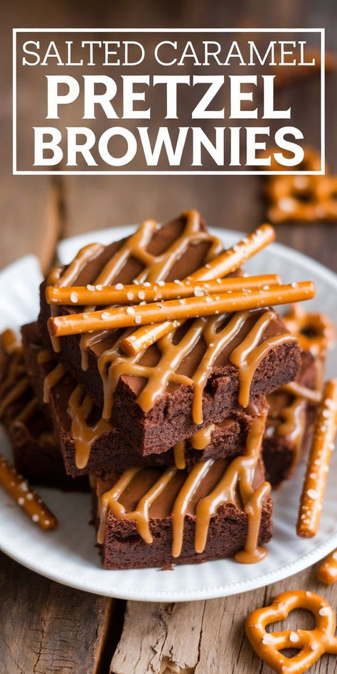 Indulge in the ultimate dessert experience with these Salted Caramel Pretzel Brownies! Rich, fudgy brownies topped with gooey salted caramel and crunchy pretzels create a perfect balance of sweet and salty in every bite! Caramel Pretzel Brownies, Pretzel Brownies, Salted Caramel Pretzels, Salted Carmel, Caramel Pretzels, Brownie Toppings, Pretzels Recipe, Desserts Cookies, Dessert Lover