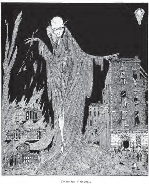 I've always loved this striking work by Harry Clarke, 'The Last Hour of the Night'. Dating back to 1922, this image from the celebrated stained-glass artist and illustrator shows the ruins of the r... Harry Clarke, Walter Crane, Aubrey Beardsley, Vintage Illustration Art, White Drawing, Irish Art, Black And White Drawing, Glass Artists, Vintage Illustration