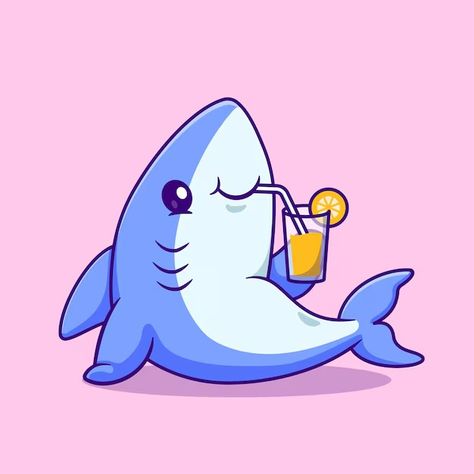 Catalyststuff | Freepik Cute Beach Drawings, Shark Drink, Juice Cartoon, Shark Cartoon, Beach Drawing, Cartoon Shark, Shark Art, Vector Icons Illustration, Cute Shark