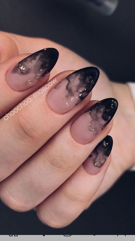 Stardust Nail Art, Short Oval Nails Acrylic Black, Witchy Nails Short Natural, Dark Nail Inspo Almond, Moody Bridal Nails, Morse Code Nails, Night Court Nail Art, Gel Nails Ideas Short Dark, Hades Inspired Nails