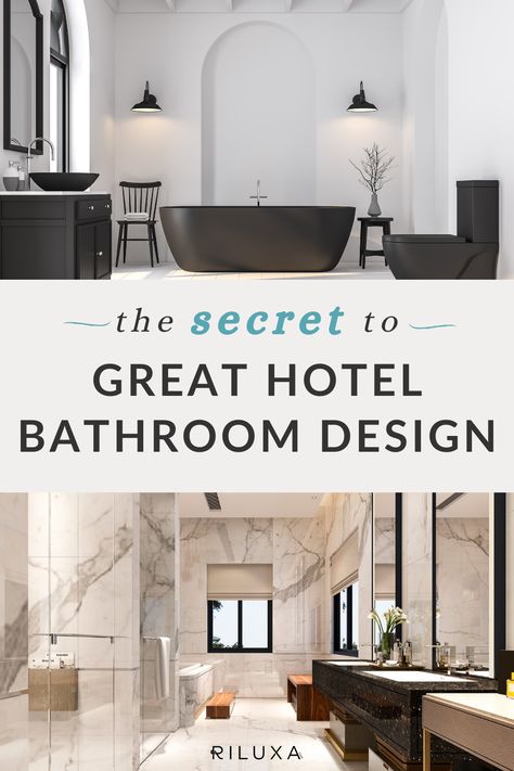 We’re here to share the secret to a gorgeous hotel bathroom experience. If you want a guaranteed wow factor in your hotel bathroom remodel, to the level expected in a luxury hotel design, stick with us and we’ll reveal all! #hotelbathroom #hotelbathroomdesigns #luxurybathroom Boutique Hotel Bathroom Design, Boutique Hotel Bathroom, Hotel Bathroom Design Luxury, Lux Bathroom, Hotel Style Bathroom, Luxury Hotel Bathroom, Hotel Bathroom Design, Hotel Bathrooms, Luxury Hotel Design