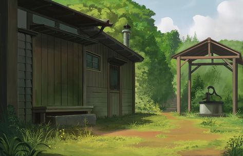 Backyard , Surendra Rajawat on ArtStation at https://www.artstation.com/artwork/Dg3LE Surendra Rajawat, Kazuo Oga, Japanese Backyard, Perspective Composition, Anime Houses, Background Study, Flooded House, The Art Showcase, Gacha Background