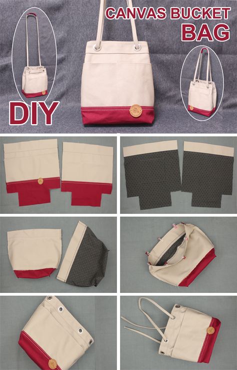 Diy Fabric Bucket, Diy Bucket Bag How To Make, Bucket Bag Pattern Free Sewing Projects, Bucket Bags Diy, How To Make Bag, Canvas Bags Ideas, Canvas Bags Diy, How To Make A Bag, Canvas Fabric Projects