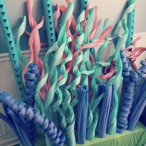 Coral Reef Craft, The Little Mermaid Musical, Pool Noodle Crafts, Under The Sea Decorations, Ocean Theme Classroom, Ocean Birthday Party, Underwater Theme, Coral Decor, Inexpensive Crafts