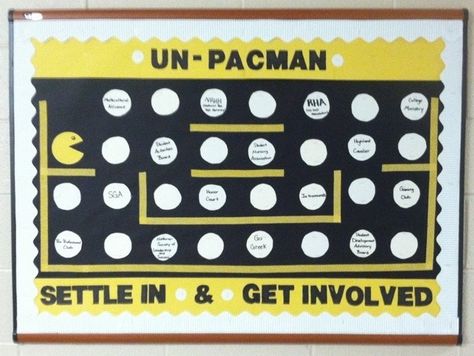 Un-PacMan Bulletin Board August Bulletin Boards, Star Bulletin Boards, Dorm Bulletin Boards, Welcome Bulletin Board, Res Life Bulletin Boards, Resident Assistant Bulletin Boards, Ra Bulletin Board Ideas, Resident Assistant Ideas, Rainbow Bulletin Boards