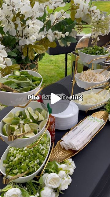 TCG Catering & Events on Instagram: "Your PHO sure going to have a great time with our PHO BAR.  Perfect for our parties, weddings, late night snack, outdoor events.  We provide toppings, different meat options, noddles, scratch made pho broth. Staff are on site to serve up each bowl fresh 🍜   #pho #catering #phobar #womenowned #wastate #seattlecatering #cater #parties #weddings" Soup Bar, How To Make Pho, Pho Broth, Pho Noodles, Pho Soup, Late Night Food, Catering Buffet, Late Night Snack, Bar Catering