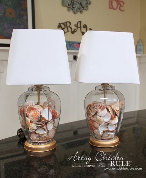 Thrifty Coastal Lamp Makeover (Trash to Treasure) Coastal Stairs, Bathroom Coastal, Diy Lamp Makeover, Coastal Palette, Coastal Pattern, Coastal Apartment, Coastal Office, Kitchen Coastal, Coastal Industrial