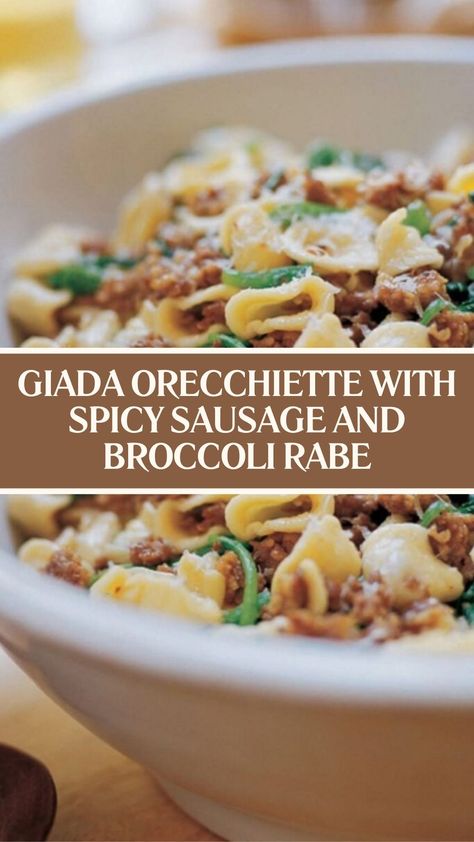 Giada Orecchiette With Spicy Sausage and Broccoli Rabe Pasta With Sausage And Broccoli Rabe, Spicy Sausage Orecchiette, Hats And Broccoli Recipe, Orrechiette Recipes Pasta, Orichette Pasta Sausage Broccoli, Sausage And Orecchiette Pasta, Sausage And Broccoli Rabe Pasta, Orchiette With Sausage And Broccoli Rabe, Rapini Sausage Pasta