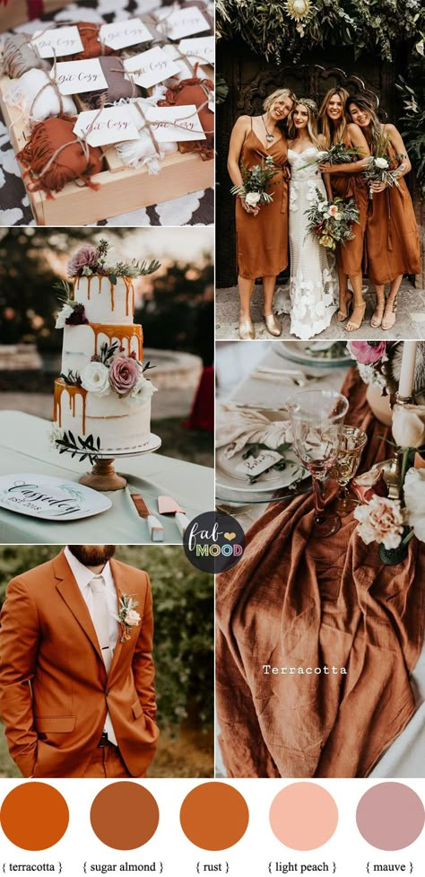 Rust + Terracotta + Sugar Almond { Pantone Autumn 2019 } with Mauve Accents #color #fall #autumn #rust #terracotta #pantone Pantone Autumn, Peach Wedding Colors, Wedding Color Combos, Wedding Color Trends, Romantic Wedding Cake, Winter Wedding Colors, Spring Wedding Colors, Wedding Colors Blue, Summer Wedding Colors