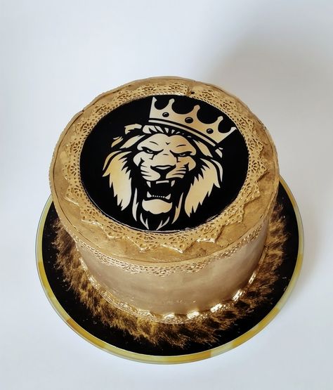 Tiger Print Cake Design, Black And Gold Lion Cake For Men, Lion Cake For Men, Lion Theme Cake, Lion Cake, Paw Patrol Birthday Theme, Cake For Men, Small Birthday Cakes, Birthday Cakes For Men