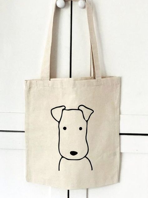 Canvas Bag Design, Sacs Tote Bags, Diy Tote, Dog Tote Bag, Painted Tote, Dog Tote, Animal Bag, Embroidery Bags, Diy Tote Bag