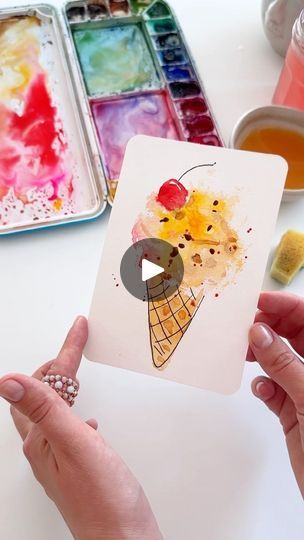 90K views · 9.2K reactions | How to paint an ice cream cone with watercolor and sponge: a fun and easy process that even kids can do☀️🍦🥰🎨 #watercolor #watercolorpainting #watercolorillustration #watercolortutorial #diy #crafts #arttutorial #summercrafts | Anna Koliadych | Jalen Ngonda · If You Don't Want My Love How To Paint An Ice Cream Cone, Card Making Watercolor, Watercolor Ice Cream Cone, Watercolor Crafts For Kids, Watercolor Paintings For Kids, Kids Watercolor Painting Ideas, Diy Watercolor Cards, Children Drawing, Watercolor Supplies