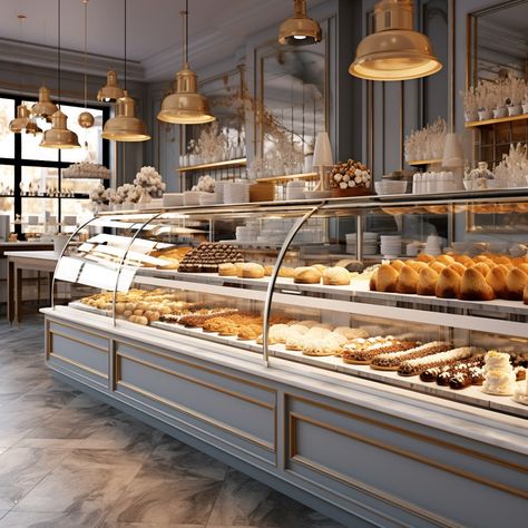 French Bakery Interior, Cafe Bakery Interior Design, Bakery Interior Design, French Chateau Homes, Café Interior, Beautiful Shops, Cake Displays, Chocolate Boutique, Bakery Display Case