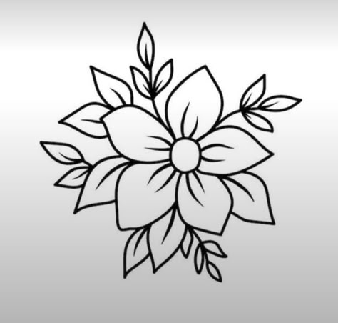 Santan Flower Drawing, Simple Doodles Flowers, Simple Tattoos Flower, Sgraffito Flowers, Flower Tracing, Flower Doodles Easy, Simple Flower Outline, Simple Cute Drawings, Flower Design Drawing