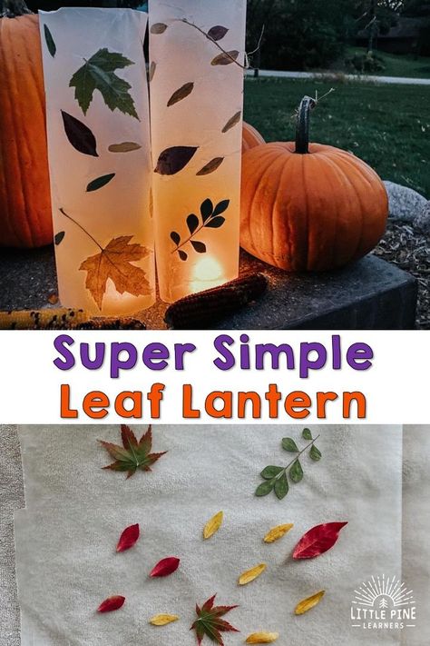 Light up those dark and chilly fall nights with these beautiful and incredibly easy to make lanterns! Children will love heading outside to collect leaves and will be thrilled to watch wax paper and leaves transform into a lantern before their eyes. Wax Paper Lanterns, Leaf Lantern Craft, Diy Lanterns For Kids, Lantern Crafts For Kids, Easy Fall Crafts For Kids, Homemade Lanterns, Kids Lantern, Lantern Crafts, Leaf Lantern