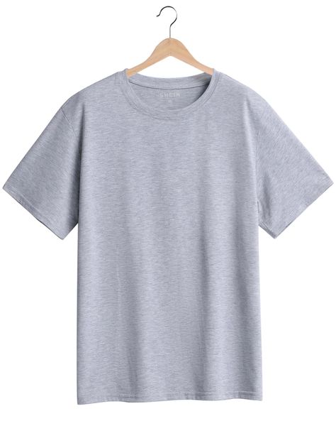 Grey Basics  Short Sleeve Cotton Plain  Embellished Slight Stretch Summer Women Tops, Blouses & Tee Mockup Camisa, Plain Tee Shirts, Feel Safe, Formal Shirts For Men, Streetwear Men Outfits, Short Sleeve T Shirt, Grey Shirt, Formal Shirts, Cat Print