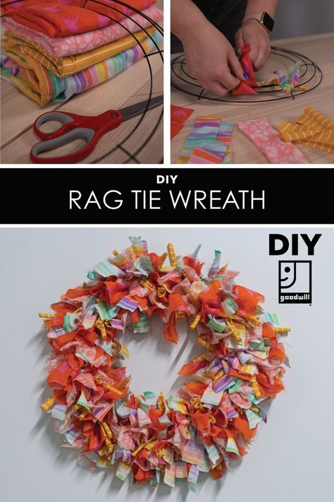 Want a wreath that will stand out this holiday season? Make a rag-tie wreath out of upcycled fabrics from just about any sort of secondhand clothing you can thrift! Learn how... Rag Tie Wreath, Goodwill Thrifting, Tie Wreath, Fabric Wreath, Diy Fabric, Spring Crafts, Diy Wreath, Second Hand Clothes, Decorating Your Home