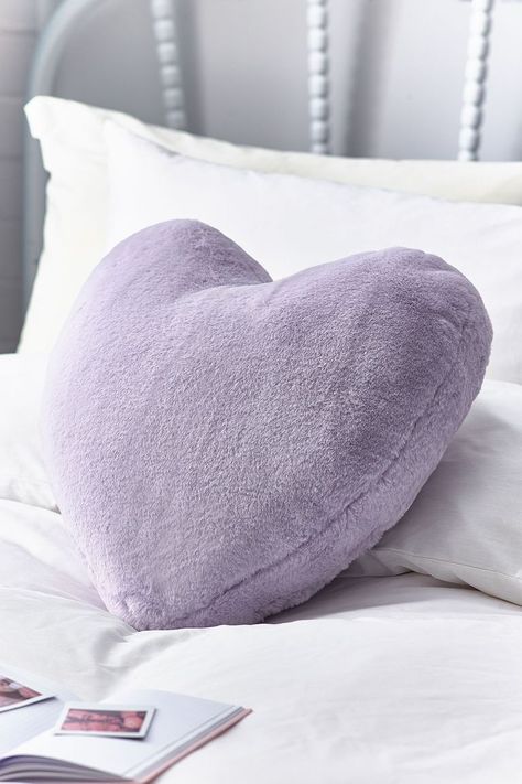 Sponge clean only. Artificial Fur 100% Polyester. Filling 100% Polyester. Preppy Pillows, Fuzzy Pillows, Purple Room Decor, Shaped Pillows, Heart Pillows, Heart Plush, Winter Pillows, Purple Rooms, Purple Pillows