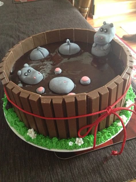 Chocolate cake I found! Hippo Cake Ideas, Hippo Birthday Party Ideas, Hippo Birthday Cake, Rhino Cake, Iconic Cakes, Pigs In Mud Cake, Hippo Party, Hippo Cake, Hippo Birthday