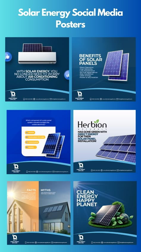 Solar panel / Solar Energy Social Media Posters for Instagram, LinkedIn, Facebook, and Pinterest www.theboltmarketing.com Company Social Media Posts Design, Solar Panel Branding, Solar Panel Poster Design, Solar Social Media Post, Solar Panel Ads, Solar Creative Ads, Solar Panel Creative Ads, Solar Energy Poster, Solar Ads