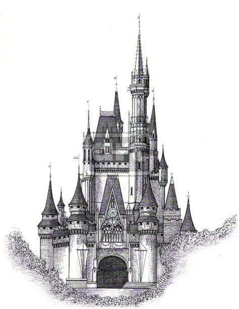 Cinderella Castle by Charles Ott on ARTwanted Disney Castle Drawing, Castle Sketch, Chateau Disney, Castle Tattoo, Castle Drawing, Drawing Hands, Drawing Eyes, Drawing Hair, Drawing Cartoon Characters