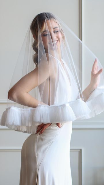 Veils by Katie Valleau on Instagram: "For the brides who love a little drama in there wedding wardrobe 🤩 This ruffle drop veil was so much fun to make and I can’t wait to see it come to life on someone’s big day! Our incredible model @kendalnewport 🤍 A stunning makeup look by @glow_by_clo 💄 The perfect updo by @wild.emerald.bridal 💇‍♀️ And a gorgeous dress from @brides_for_a_cause #weddingveil #weddinginspo #2023bride" Traditional Veil, Drop Veil, Glam Bride, Accessories Bride, Bridal Business, Jewelry Bride, City Bride, Tulle Veil, Wedding Wardrobe