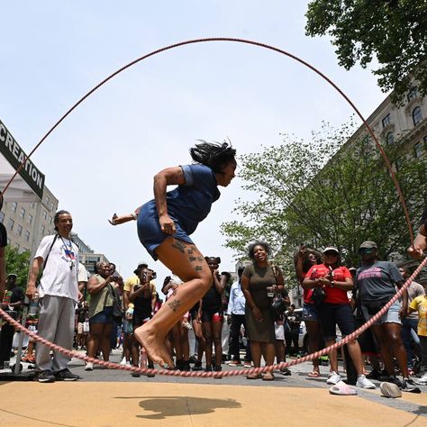 Photos: Juneteenth celebrations across the U.S. Anti Intellectualism, Emancipation Proclamation, Double Dutch, Dance Parties, Union Army, Frederick Douglass, Black Person, Forced Labor, Jump In