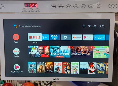 Sylvox 15.6“ Smart Under Cabinet Counter Kitchen TV review - a decent option if you REALLY want an under cabinet smart TV - The Gadgeteer Under Cabinet Tv, Counter Kitchen, Kitchen Tv, Tv In Kitchen, Clock Alarm, Tv Panel, Led Clock, Timer Clock, Google Tv