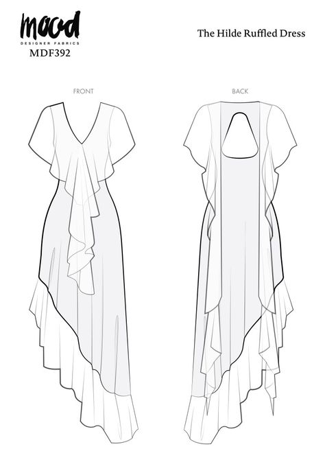 The Hilde Ruffled Dress Free Sewing Pattern Angel Sleeves Pattern, Fairy Sewing Patterns Free, Easy Flowy Dress Pattern, Fashion Flats Dress, Whimsical Sewing Patterns, Long Dress Sewing Pattern Free, Medieval Dress Pattern Free, Mood Sewing Patterns Free, Autumn Sewing Patterns