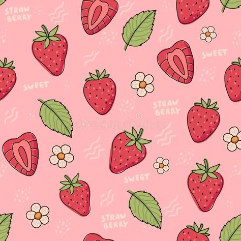 Illustration about Strawberry hand drawn seamless pattern. Cute strawberries with flowers and leaves in doodle style, vector illustration. Illustration of fruits, fresh, flowers - 226822233 How To Draw Berries, Doodle Strawberry, Strawberries With Flowers, Strawberry Doodle, Fruit Doodles, Strawberry Cartoon, Strawberry Illustration, Strawberry Drawing, Leaves Doodle