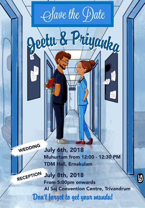 Customized Wedding Invite for Jeetu & Priyanka :)   #illustration #weddinginvite #invitationcards #wedding #caricature #digitalart #couple Doctors Wedding Invitation Card, Wedding Illustration Card, Doctor Love, Illustrated Wedding Invitations, Caricature Wedding, Wedding Caricature, Love Story Wedding, Wedding Invitation Card Design, Wedding Illustration