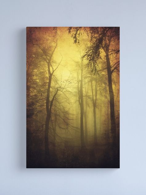 Alternate view of veiled trees - misty forest scene Canvas Print  Misty forest on a spring morning - textured and tinted photograph Dark Trees Painting, Morning Forest Painting, Forest Painting Acrylic Easy Tutorial, Misty Forest Painting, Monochromatic Watercolor, Forest Paintings, Art Knowledge, Bedroom Paintings, Oil Pastel Landscape