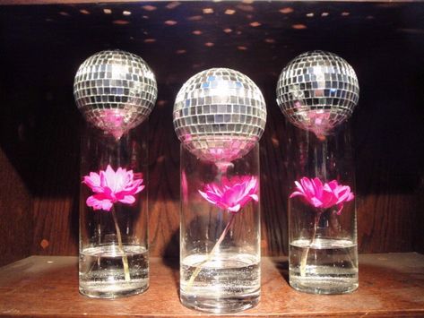 Flower/Disco Ball Centerpiece 70s Themed Birthday Party, Soul Train Party, Disco Decor, Decades Party, 70s Party Theme, Disco Theme Party, 70s Theme Party, 70’s Disco, 70s Theme