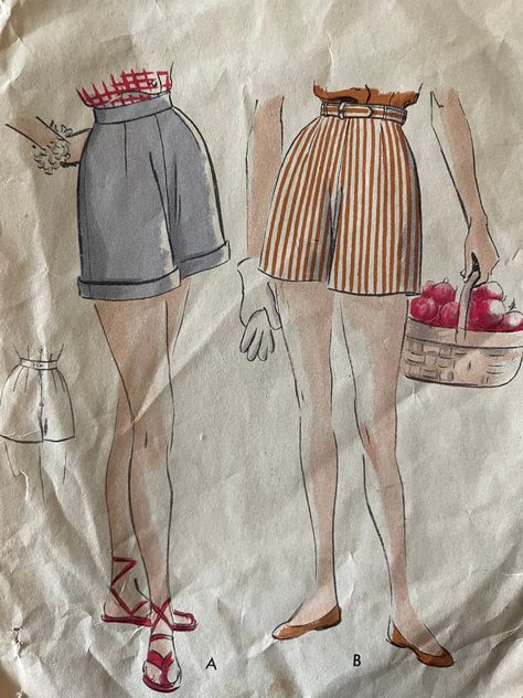 Vintage Shorts Pattern, 50s Shorts, 50s Patterns, 1950s Shorts, Fitted Shorts, Shorts Pattern, Vintage Shorts, Western Shirts, Historical Fashion