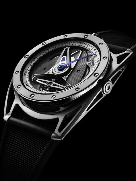 De Bethune's sporty version of its B28 features a hand-polished titanium finish, shock absorbers, and a floating lugs to make this big watch more comfortable to wear. B28 GS ($75,000) by De Bethune, debethune.ch - Esquire.com Horology Design, Big Watches, Latest Watches, Best Watches For Men, Richard Mille, Luxury Timepieces, Stylish Watches, Fine Watches, Analog Watch