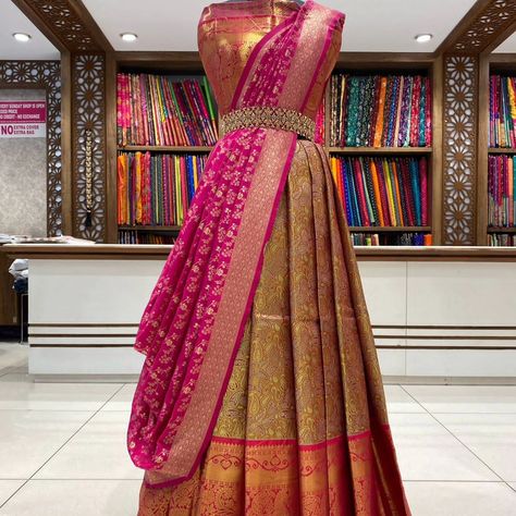 Dm@9640490158 Pure Kanchi Pattu Half/Saree Sets …!!! With Contrast Blouse & Contrast Banaras Duppata..!! Skirt 5 meters Blouse 2 Meters Duppata 2.5 Meters Total Set Price - 5000/- free Shipping Belt Extra Price #Boutique dresse #lehnagas #bridal sets #latest lehangas Half Saree Kanchi Pattu, Latest Lehangas, Kanchi Pattu Lehenga Half Saree, Pattu Lehenga Half Saree, Pattu Half Saree, Lehenga Half Saree, Pattu Lehenga, Half Saree Lehenga, Saree Lehenga