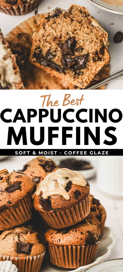 Indulge in the ultimate breakfast luxury with these soft, moist, and fluffy Cappuccino Muffins, brimming with chocolate chips and crowned with a sumptuous coffee glaze. Each bite offers a comforting embrace of rich, creamy flavors that turn a simple morning into a moment of gourmet bliss. This easy recipe delivers a perfect fusion of coffee's boldness and chocolate's sweetness, ensuring your day starts with a delightful, cloud-like treat that's impossible to resist. Cappuccino Muffins, Breakfast To Go, Muffins With Chocolate Chips, Muffins With Chocolate, Coffee Muffins, Muffin Flavors, Cowboy Artists, Simple Muffin Recipe, Homemade Muffins