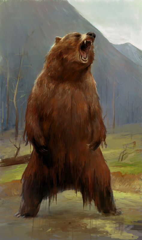 Brown Bear Fantasy Art, Grizzly Bear Fantasy Art, Dire Bear Art, Angry Bear Art, Big Animals Drawing, Bear Shapeshifter, Fantasy Bear Art, Angry Bear Illustration, Grizzly Bear Wallpaper