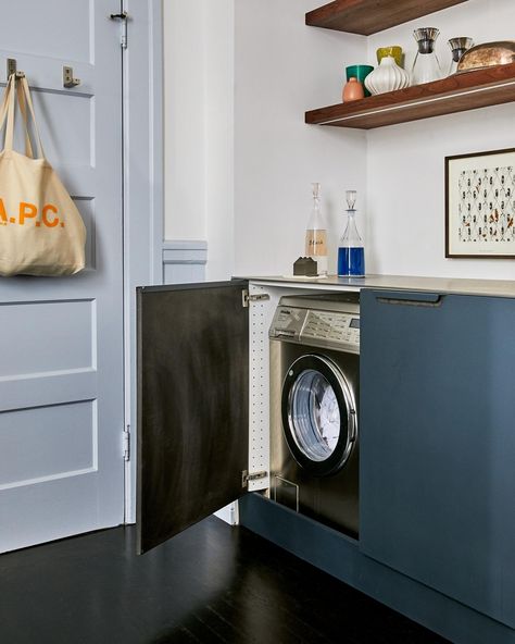 Washer and dryer concealed in kitchen cabinets. #remodelista #remodel #renovation #kitchenrenovation #laundryroom #storagesolutions #storageideas #ikea #ikeahack Washer Dryer Cabinet, Remodelista Kitchen, Dryer Cabinet, Cabinet Ikea, Old House Design, Glamorous Kitchen, Ikea Hack Kitchen, Adams Homes, Garage Addition