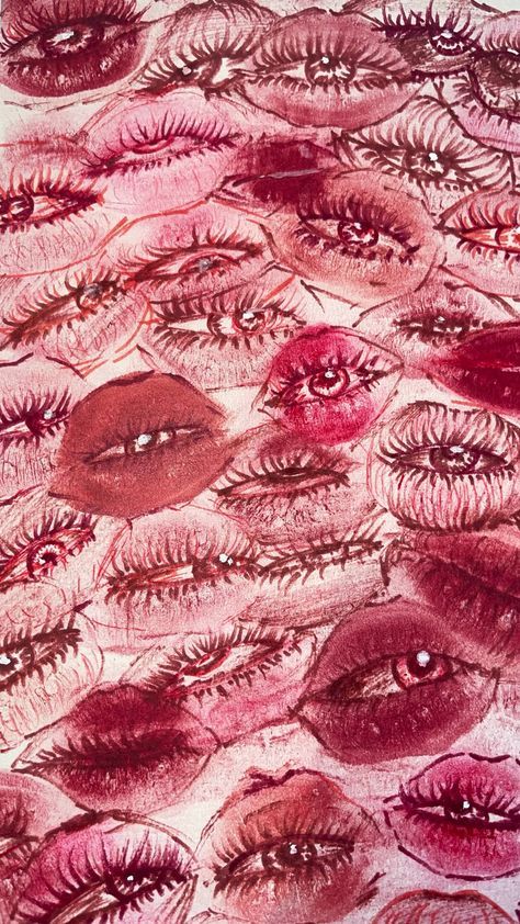 Complex Art Drawings, Lips Album Cover, Lips Eyes Drawing, Flowers Installation, Drawn Lips, Y2k Drawings, Lips Illustration, Repeating Pattern Design, Lips Painting