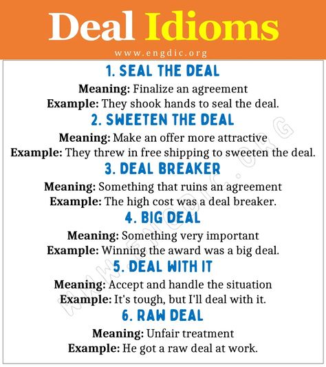 Deal Idioms Business Idioms, Common Quotes, English Collocations, Fluent English, Idioms And Phrases, English Vocab, Interesting English Words, English Idioms, English Language Teaching