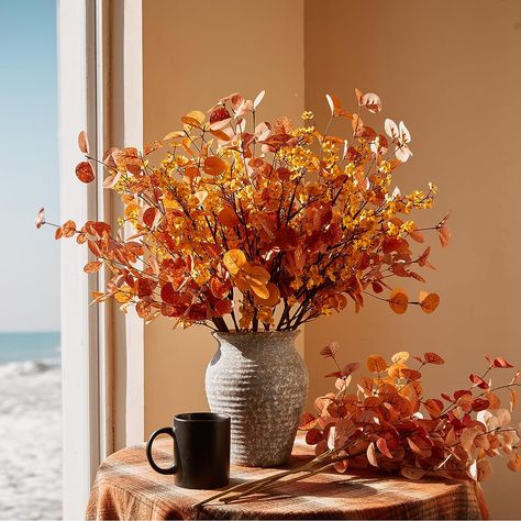 Flower Fall, Eucalyptus Stems, Fall Leaf Garland, Fall Stem, Fall Living Room, Artificial Eucalyptus, Fall Floral Arrangements, Halloween Flowers, Fall Table Settings