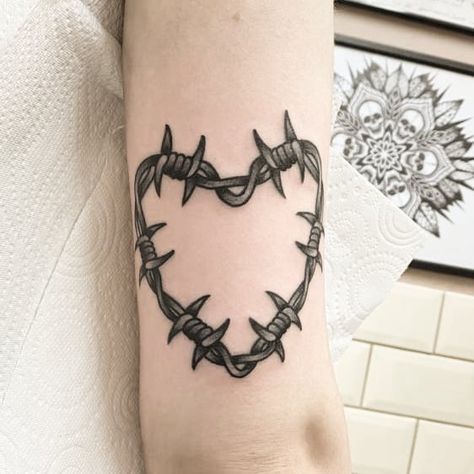 Barbed Wire Heart Tattoo, Wire Heart Tattoo, Barbed Wire Tattoo, Wire Tattoo, Barbed Wire Heart, Barbed Wire Tattoos, Tattoo Over Scar, Wire Heart, Skeleton Hand Tattoo