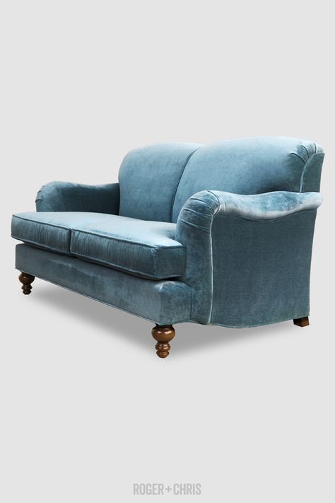 English Roll Arm Sofa Tight Back, Art Deco Couch Sofa, English Roll Arm Sofa Living Room, Stepped Kitchen, Small Velvet Sofa, Blue Velvet Sofa Living Room, Lebanese House, Custom Sofas, Blue Fabric Sofa